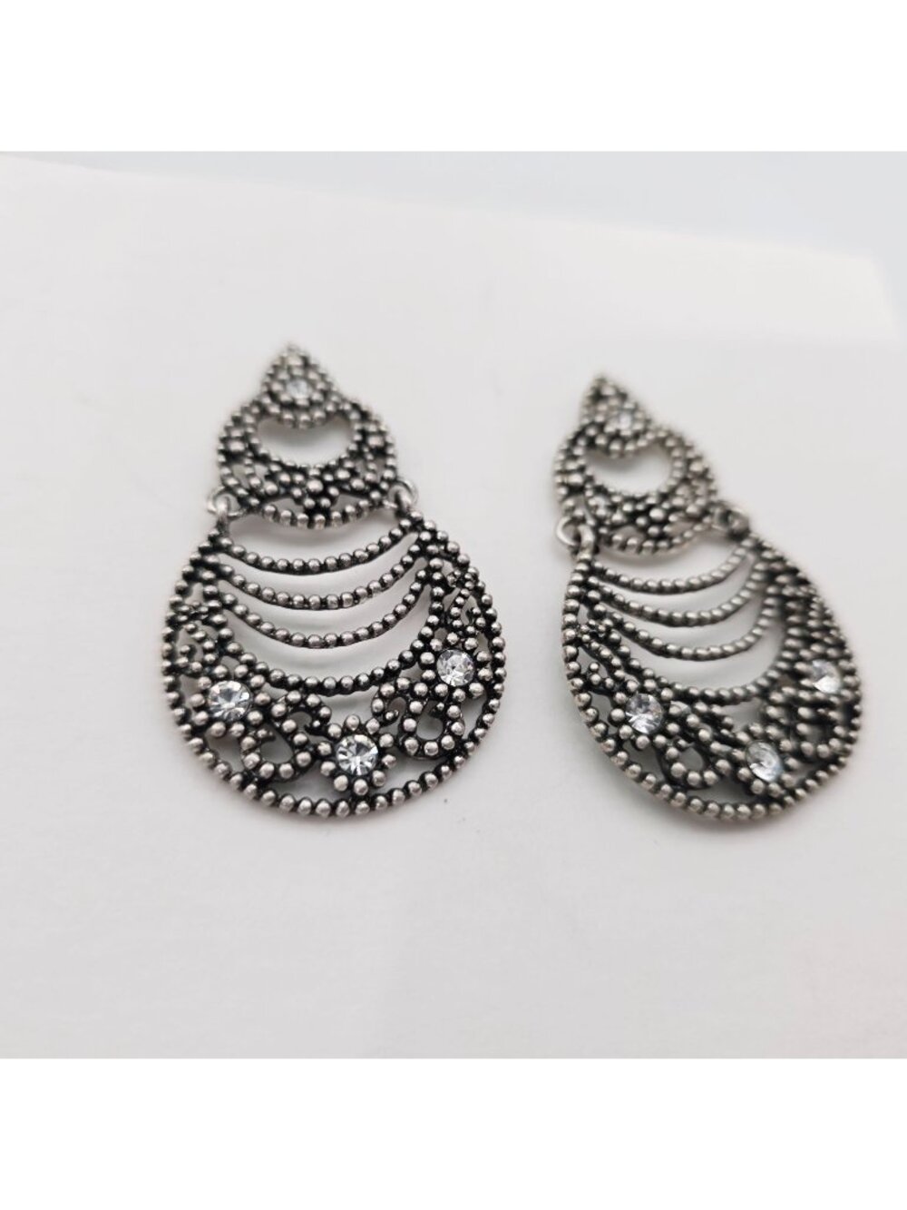 Vintage RA Ragisthan Silver-Tone Dangle Earrings With Rhinestone Filigree Design
